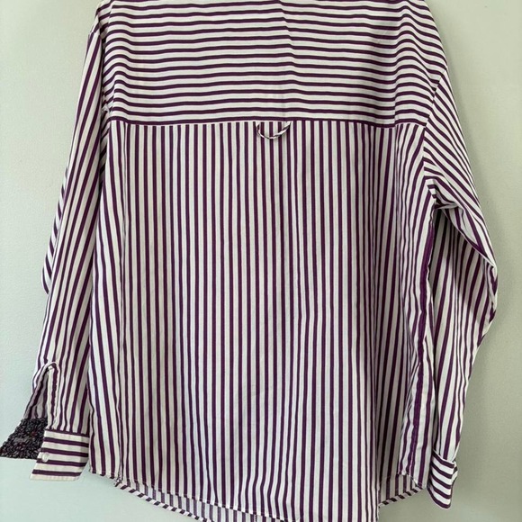 Vintage Striped Button Down Purple & White Shirt with Floral Lining - Size XL‎ - Picture 6 of 8